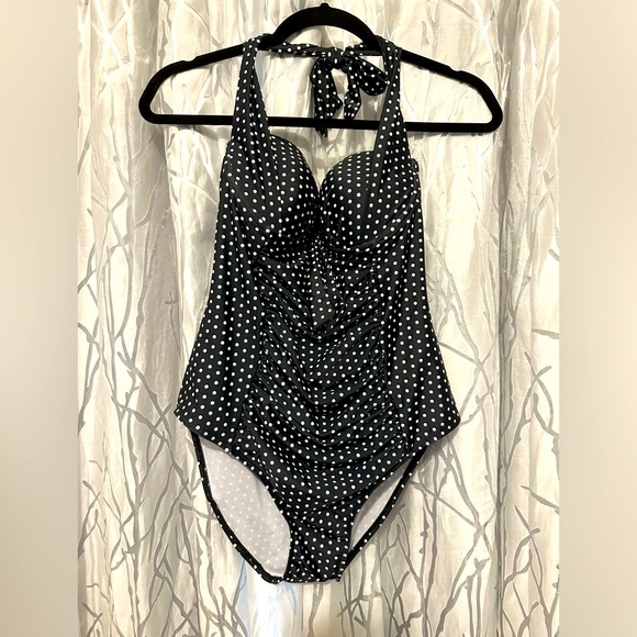 Other - Polka dot swimsuit one piece with underwire. Halter top with back strap. Size L